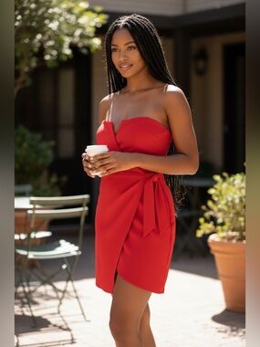 Trixxi Red Strapless Wrap-Front Mini Skirt with Side Knot
